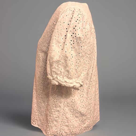 Draper James Eyelet Blouse XL Cottagecore Prairie Coastal Top Puff Sleeve - Picture 2 of 9